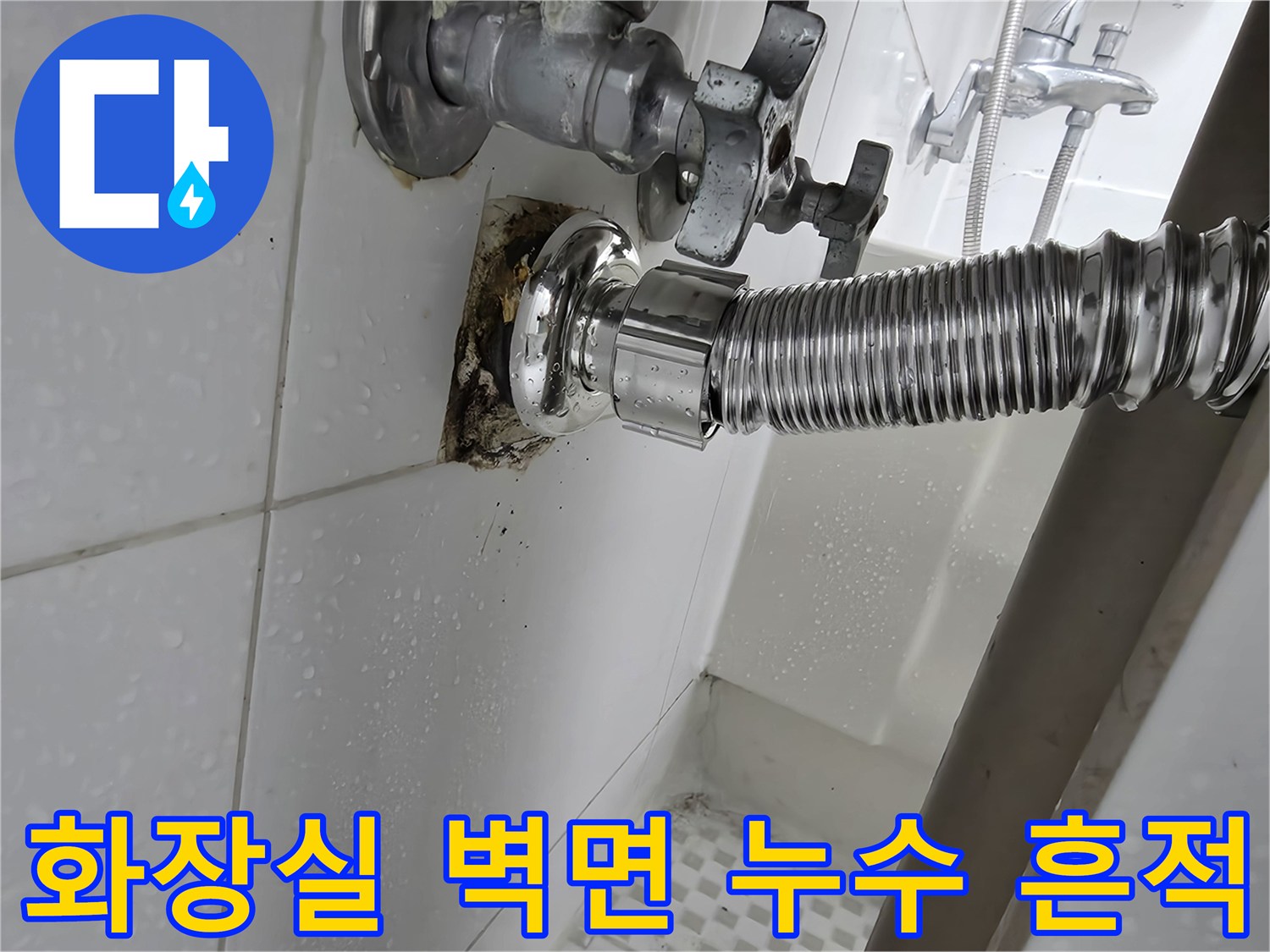 세면대 하단-배관 연결 부위의 곰팡이와 타일 변색 현상