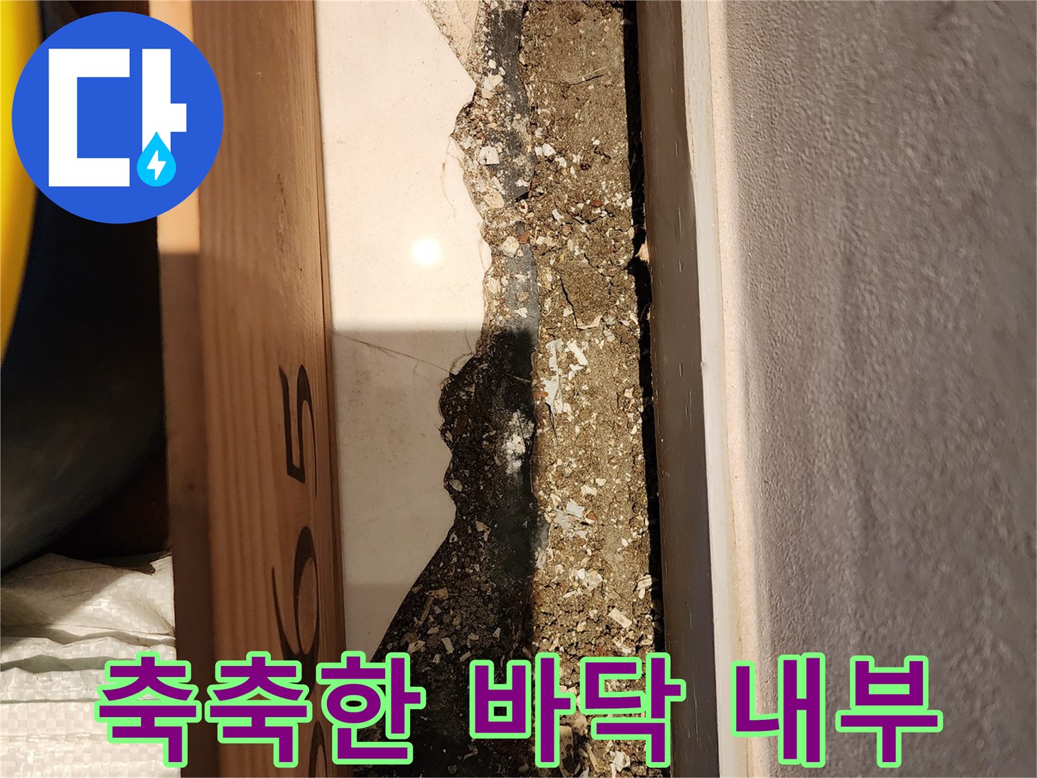 타일 아래 젖어 있는 흙과 배관 주변 상태