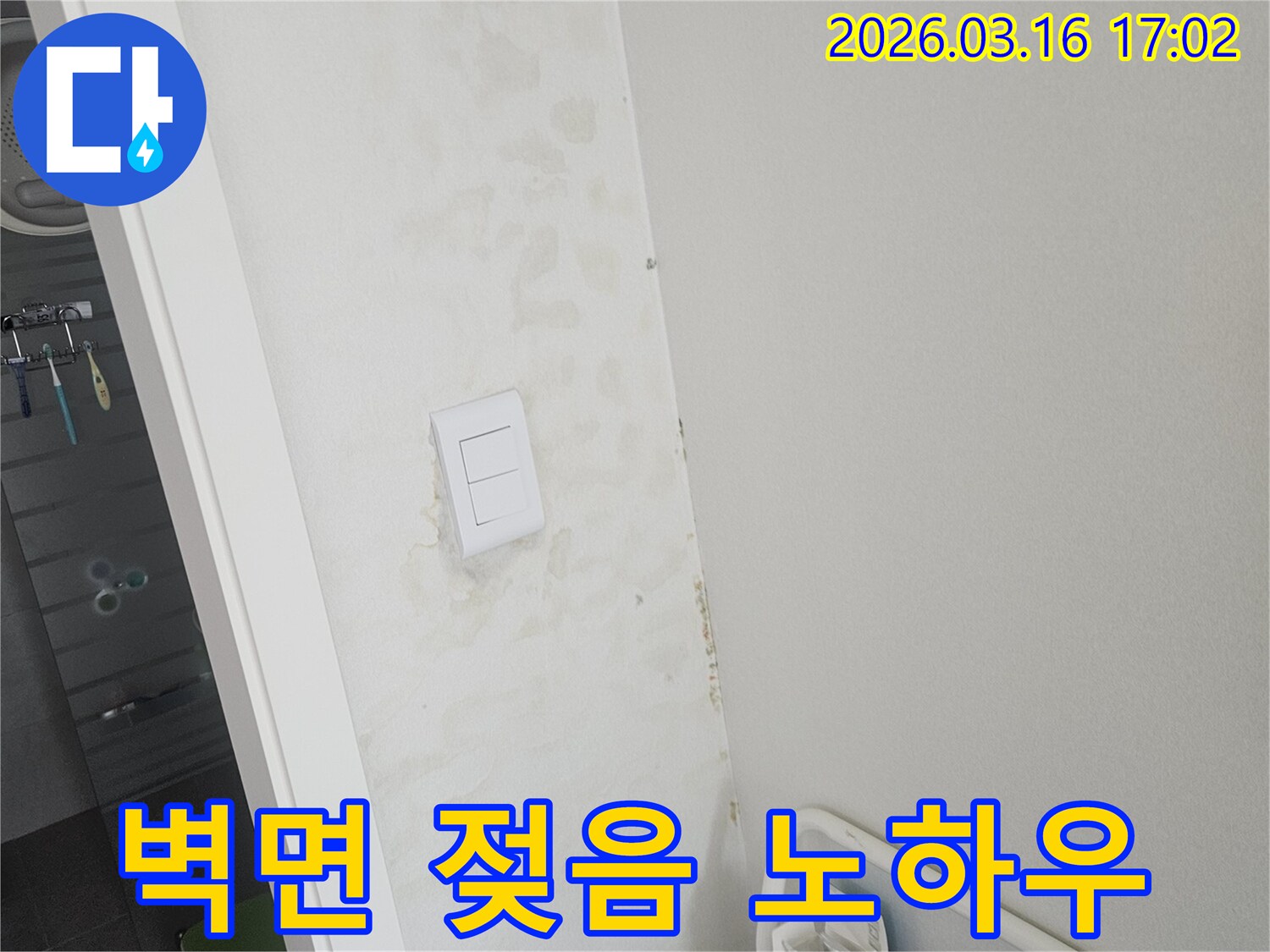 벽면에 물이 스며들어 생긴 얼룩과 젖은 흔적-누수탐지 전문가의 노하우가 필요한 현장