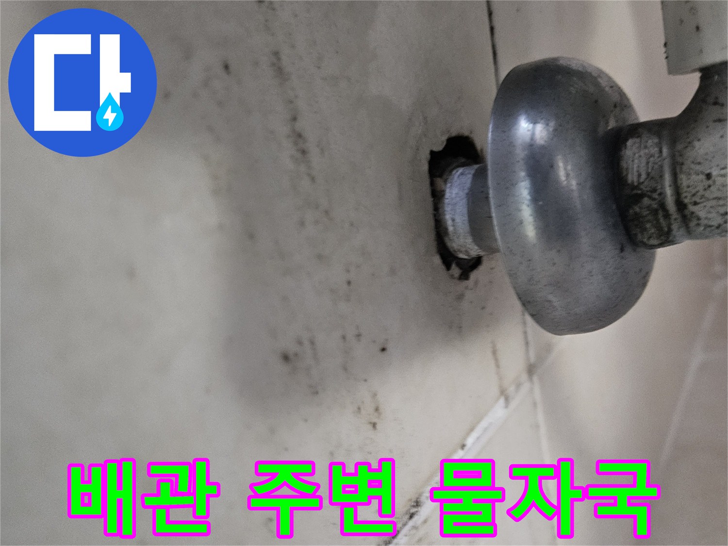 젖은 천장 마감재-배관 부근의 습기와 변색 현상