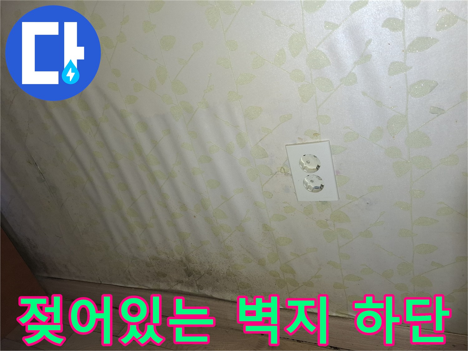 벽지하단부-물샘으로 인한 곰팡이 및 얼룩 부위
