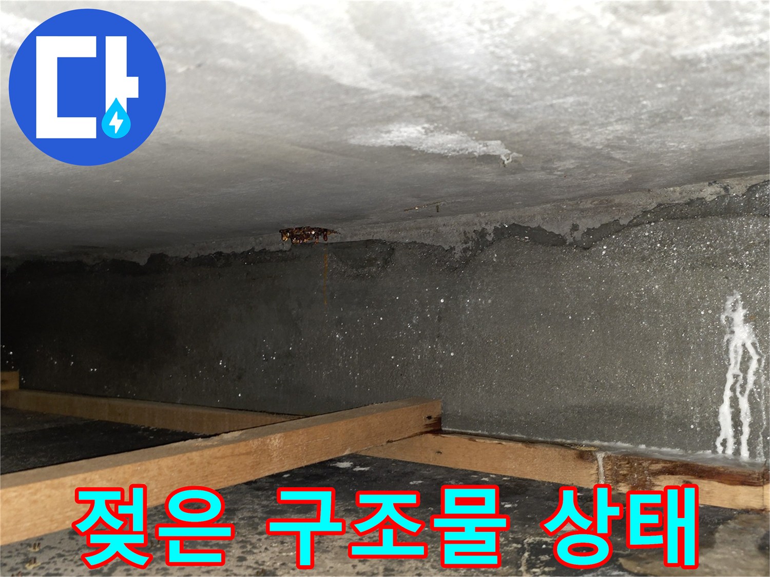 누수가-진행된-천장-콘크리트-표면-모습