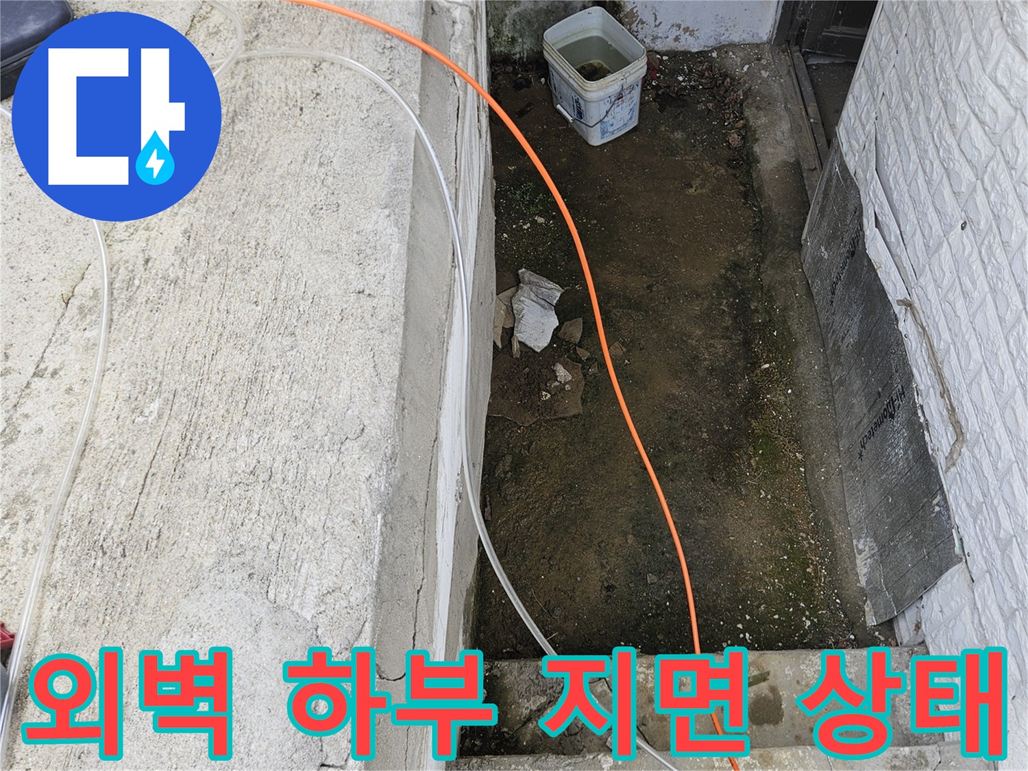 조종면 건물 외부-계단 및 벽면 사이 젖은 토양 상태