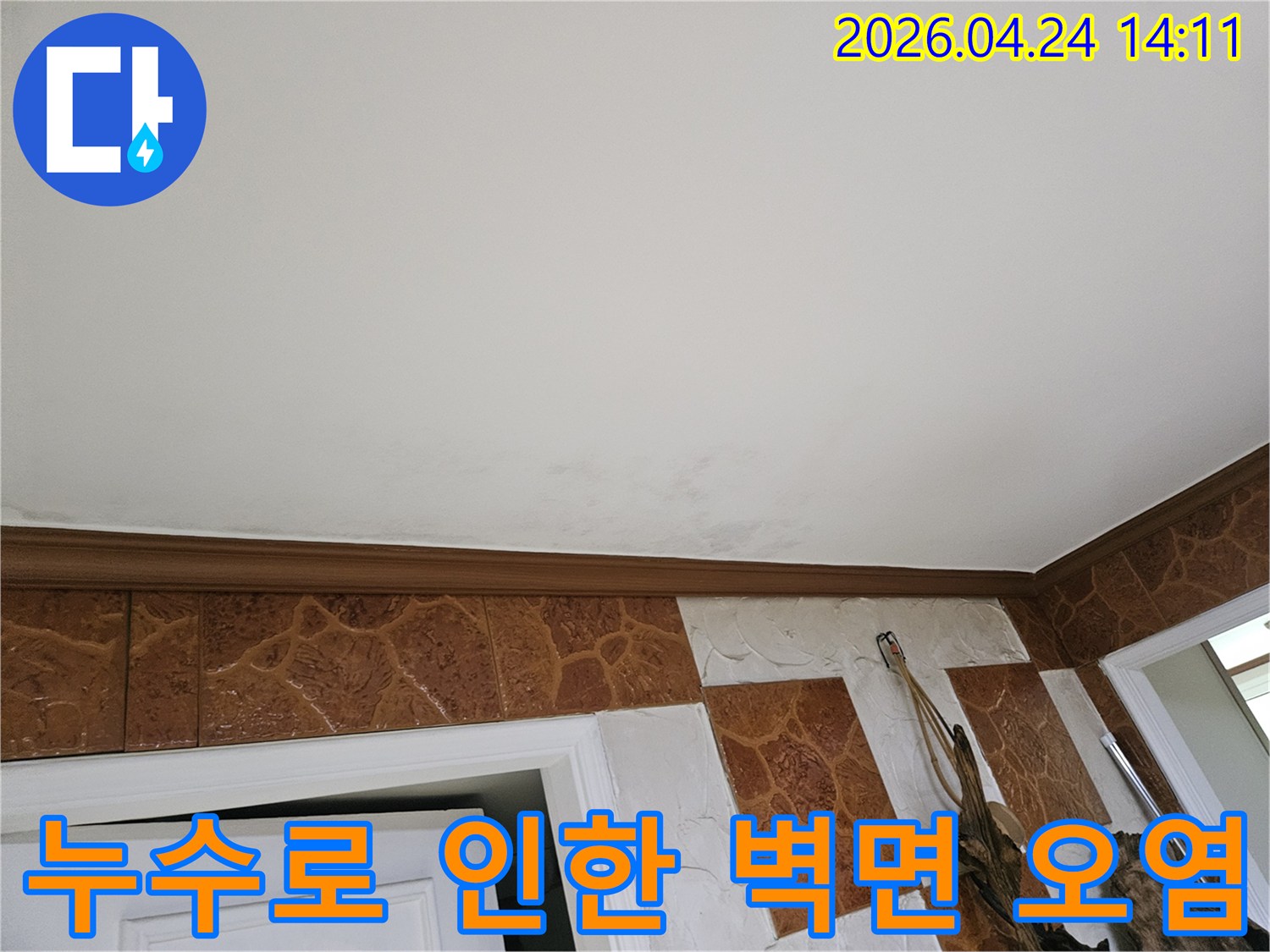 천장과-벽면-경계에서-발생한-누수-흔적-클로즈업