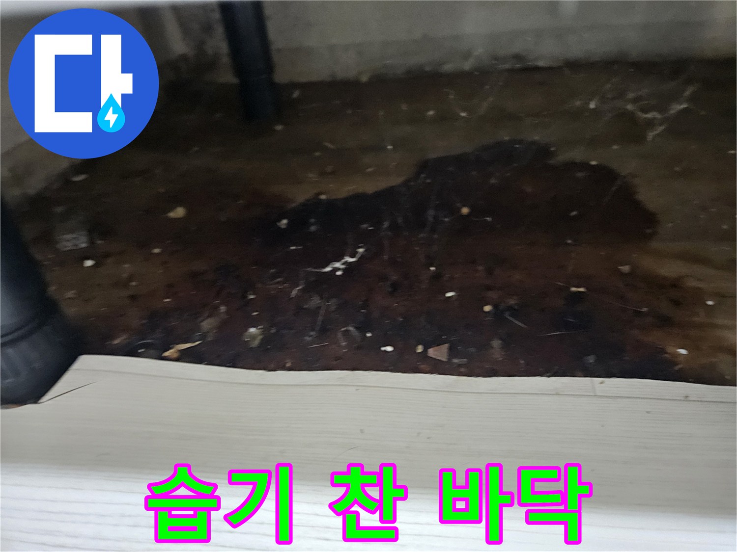 배관에서-물이-새어-나와-바닥에-고여-오염된-상태를-누수-엔지니어가-촬영한-사진