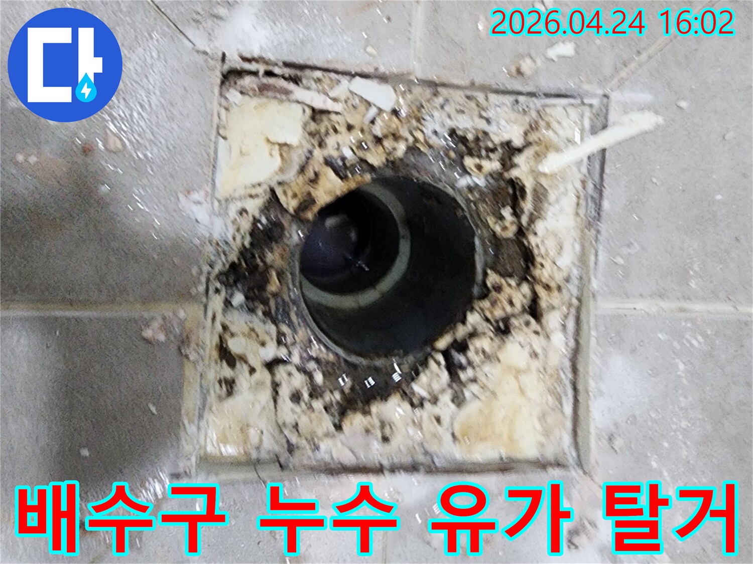 욕실-배수구-누수-해결을-위해-유가를-탈거하고-배수구-배관-내부-상태를-점검하는-모습