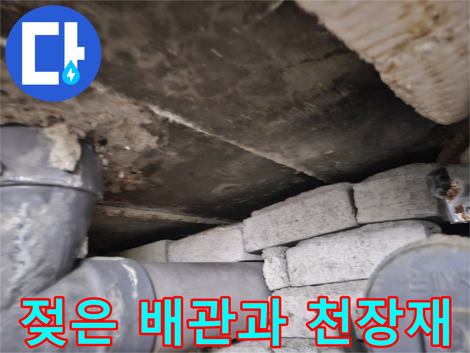 일산동구 상가 내부-물샘으로 젖은 배관 주변 상황