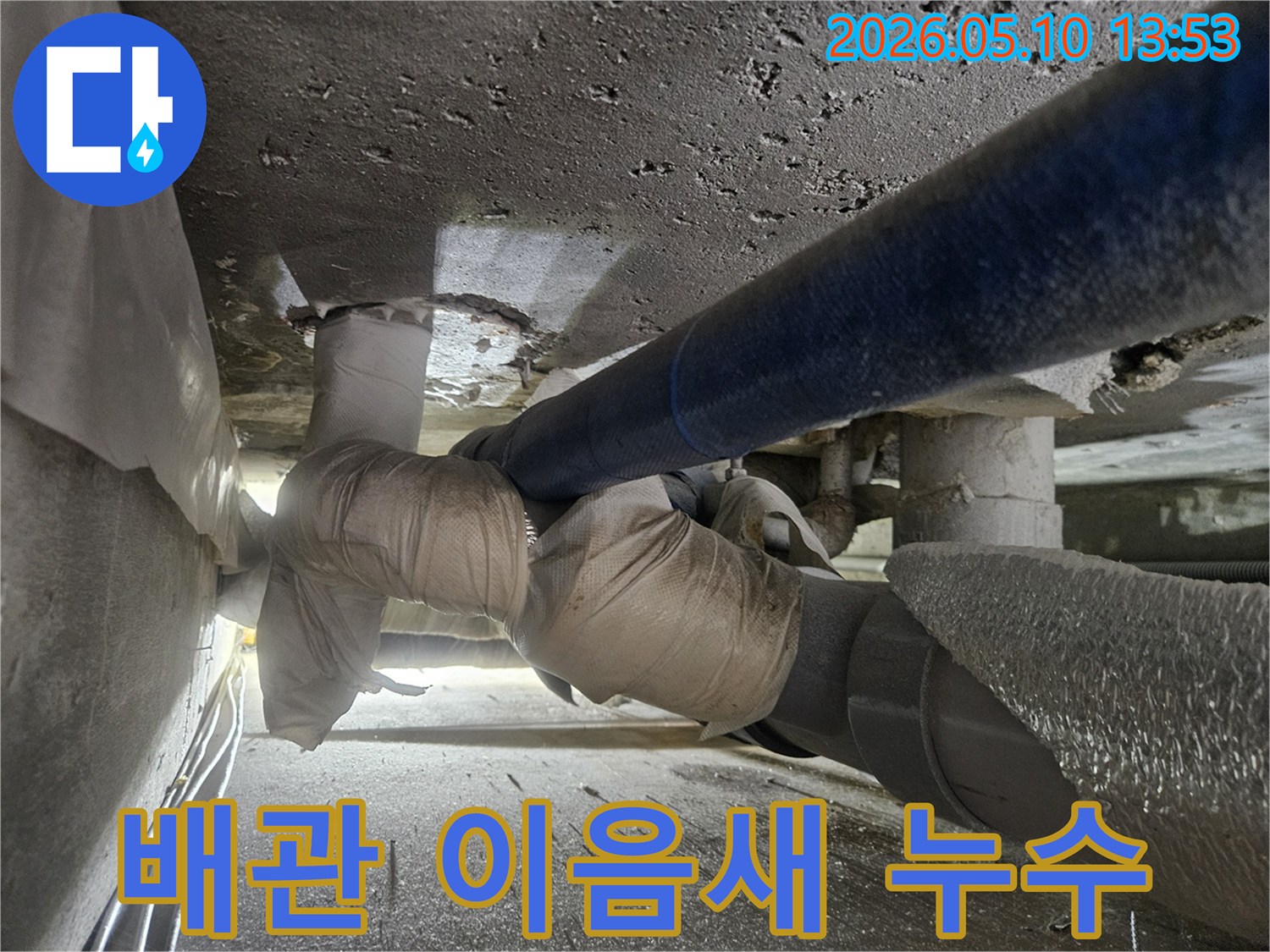 일산동구-빌라에서-발생한-배관-이음새-불량으로-인한-누수-현장을-정밀하게-점검하는-모습
