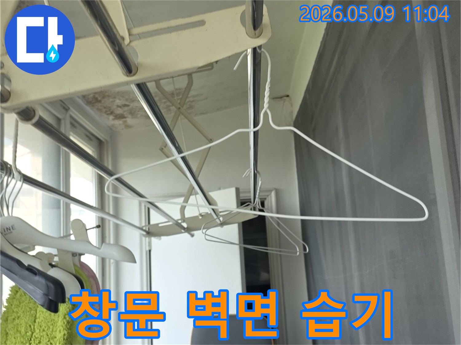 창문 주변 벽면에 습기가 차고-곰팡이가 번식한 심각한 상태의 벽면