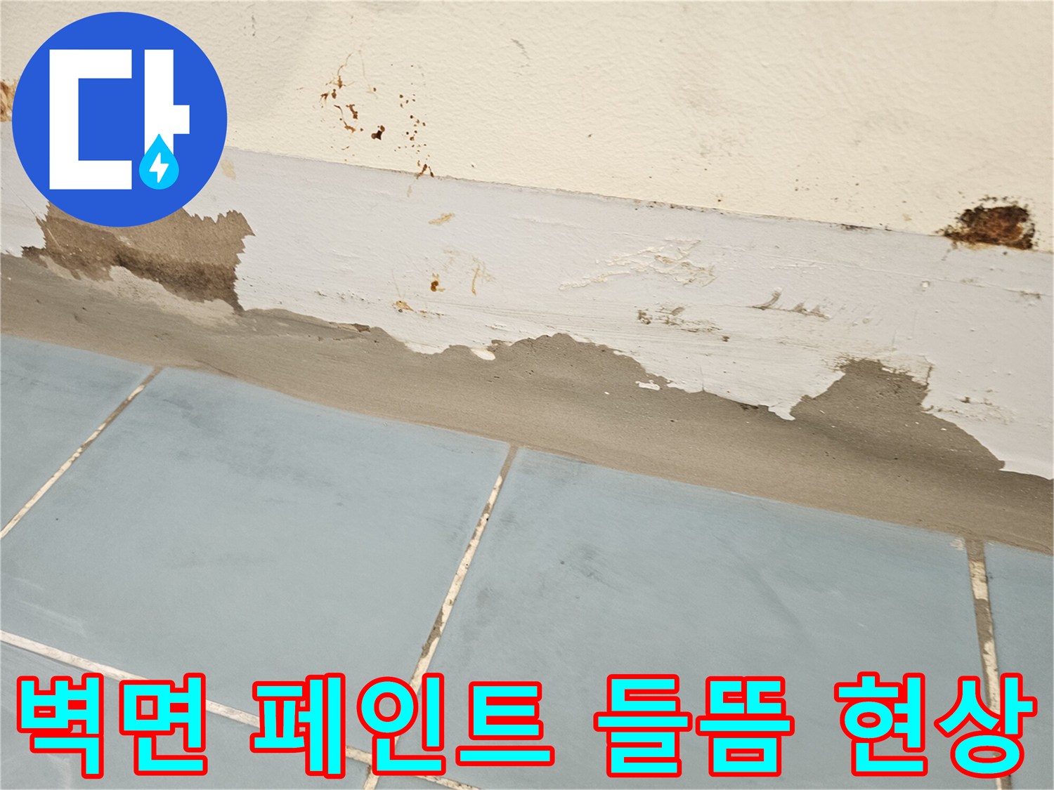 누수 발생 부위의-벽체 도장층 탈락 모습