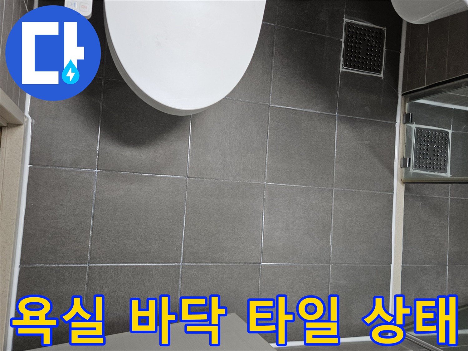 서산 성연면 아파트 화장실의 회색 타일과 변기 및 배수구 모습