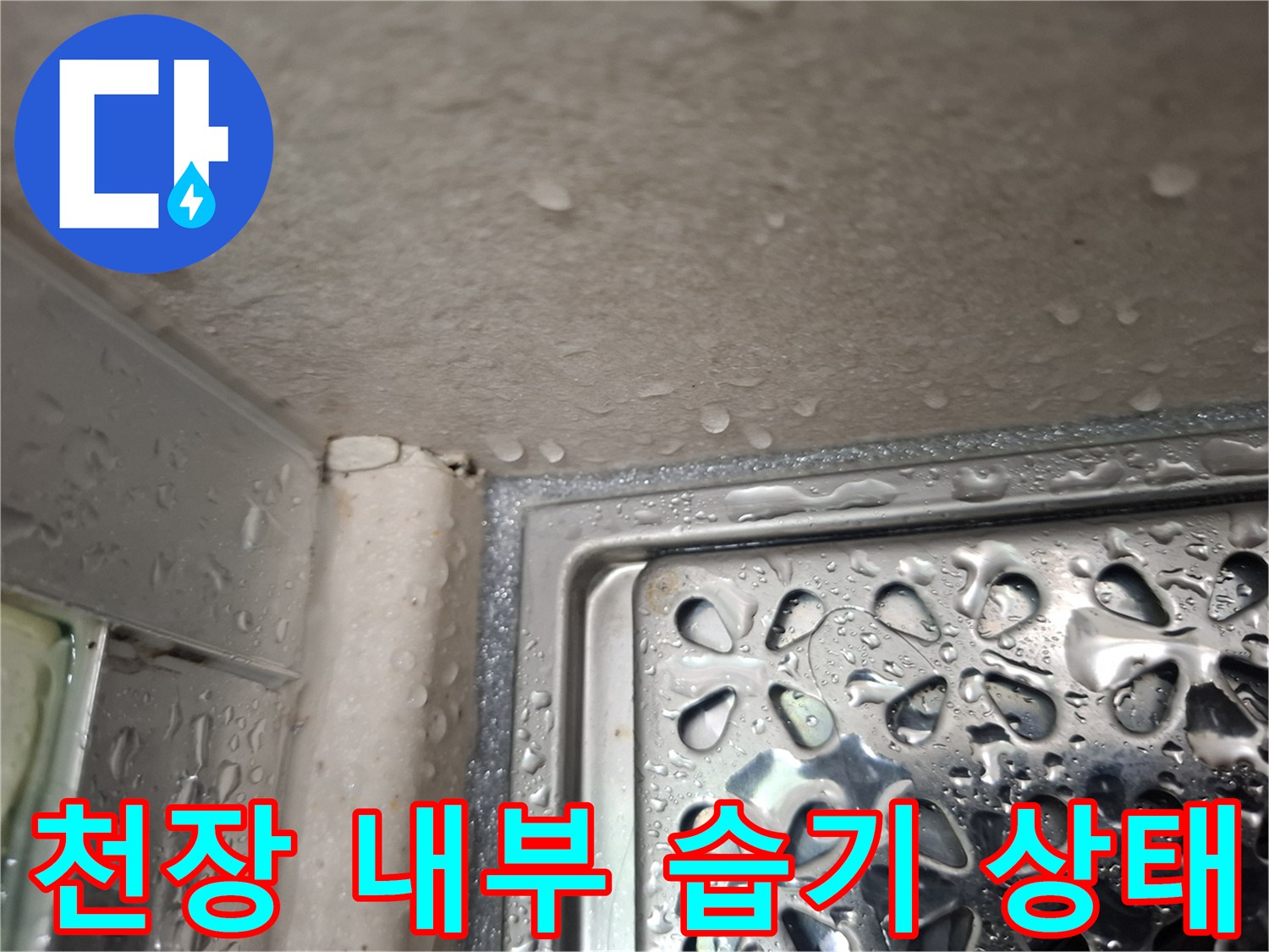 젖어 있는 천장재-누수 증상 발생 부위