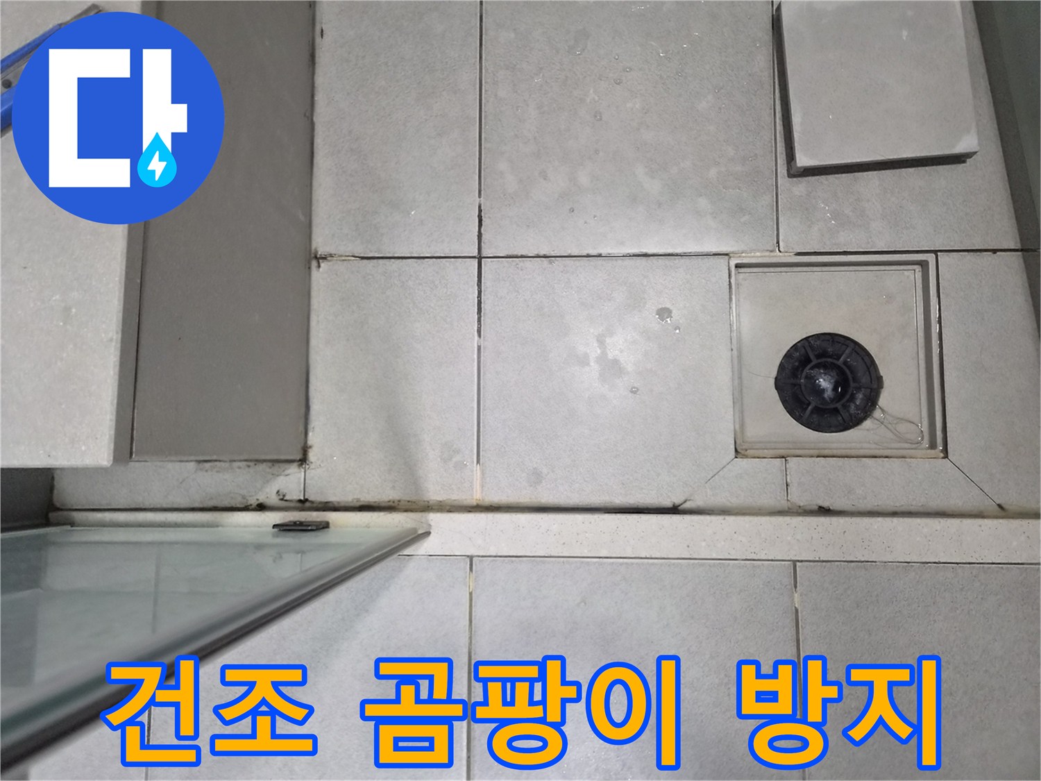 욕실 바닥 타일의-물기 흔적을 제거하고-건조 작업을 통해-곰팡이 방지를 준비하는 이미지