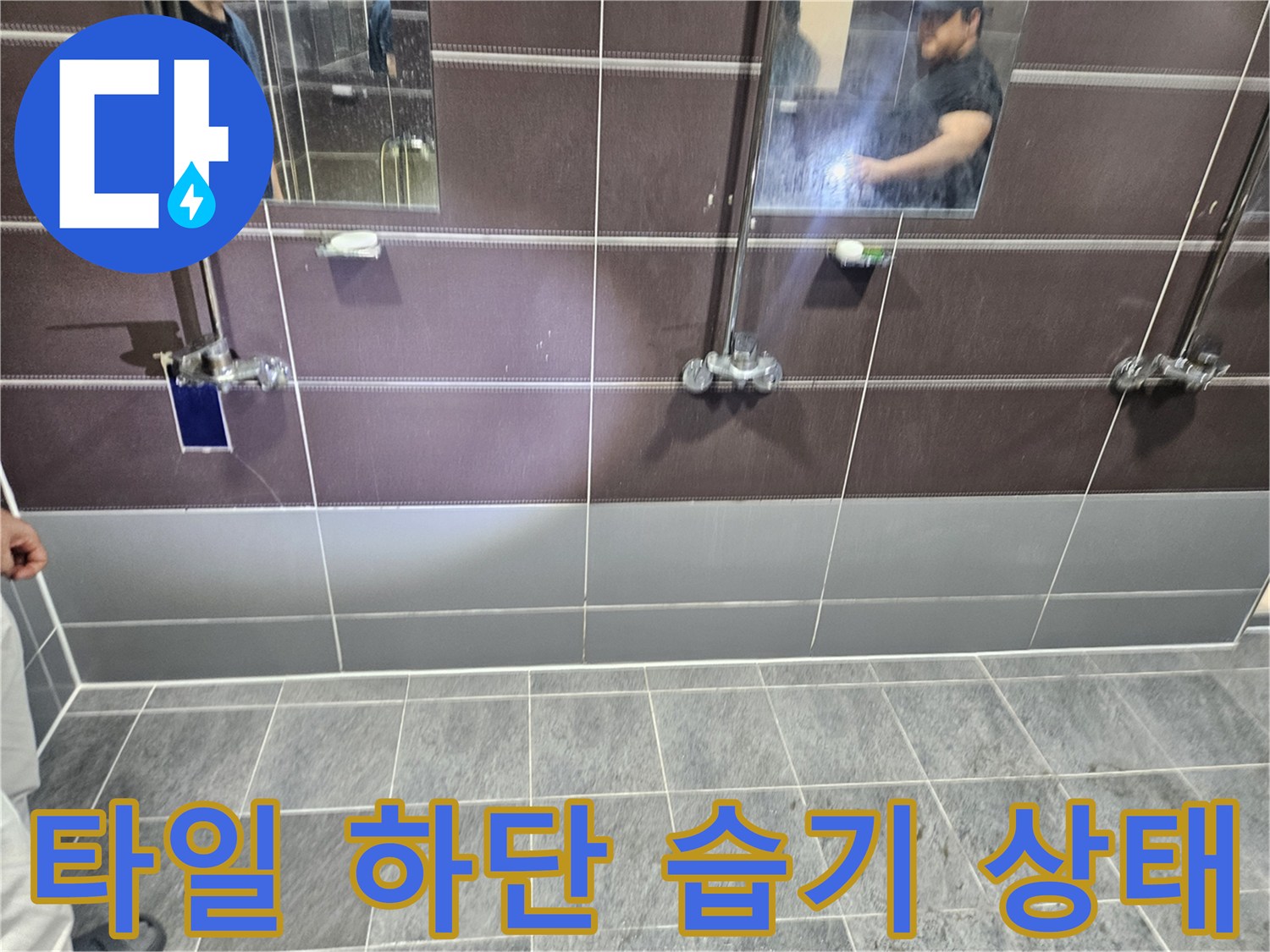 벽면 타일 하단부-물고임 현상이 나타난 샤워실 모습