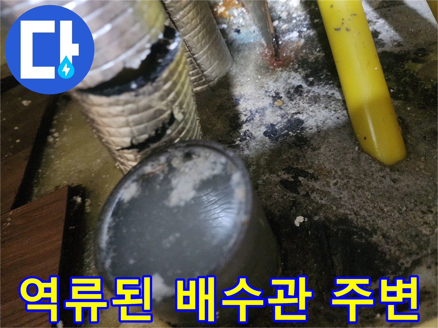 대화동 현장-오염된 싱크대 배수관과 바닥 마감재 상태