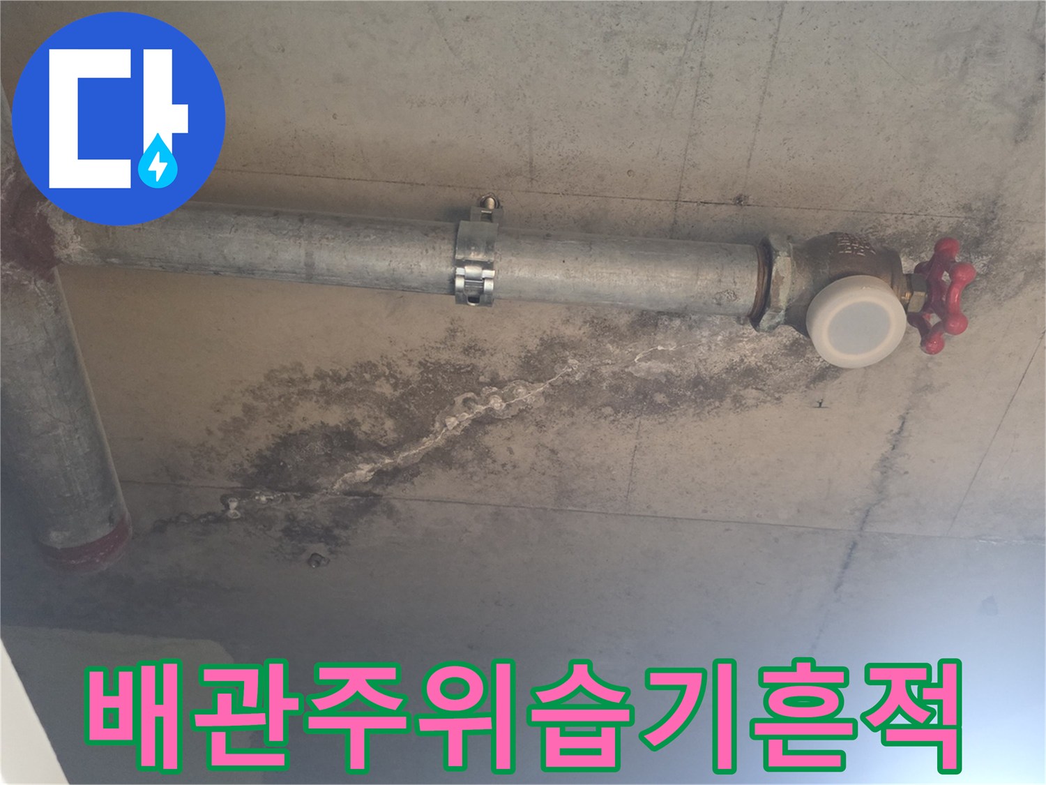 화장실-천장-배관-주변의-축축한-콘크리트-상태