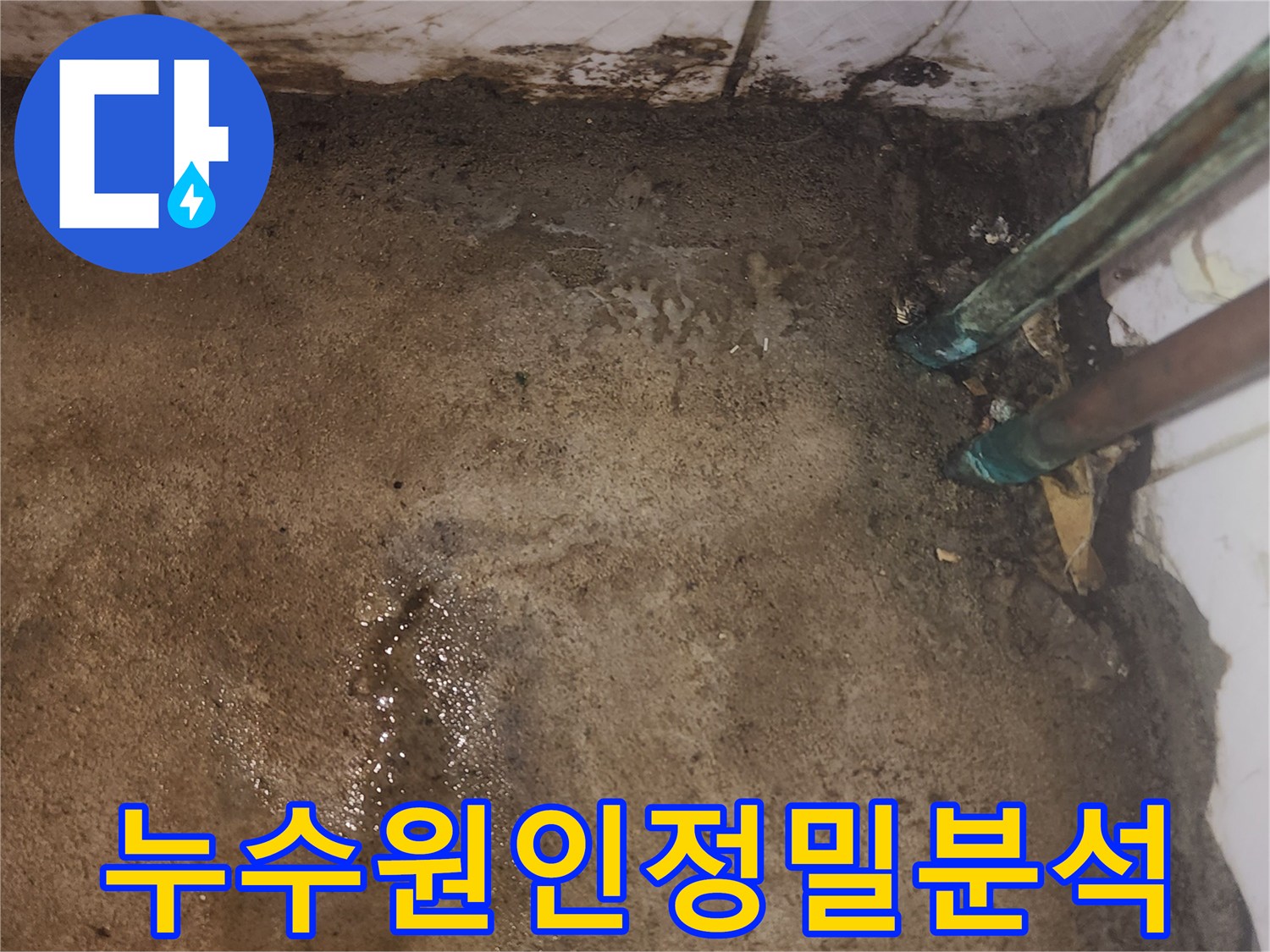오래된-수도관에서-발견된-누수로-인해-주변이-젖어있는-상태를-촬영한-사진입니다.