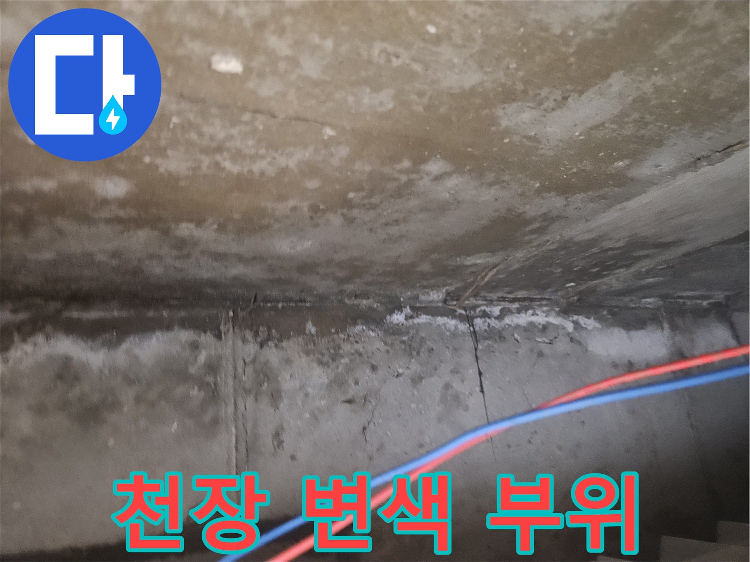 물샘으로 인해 하얗게 일어난 천장 마감재 상태