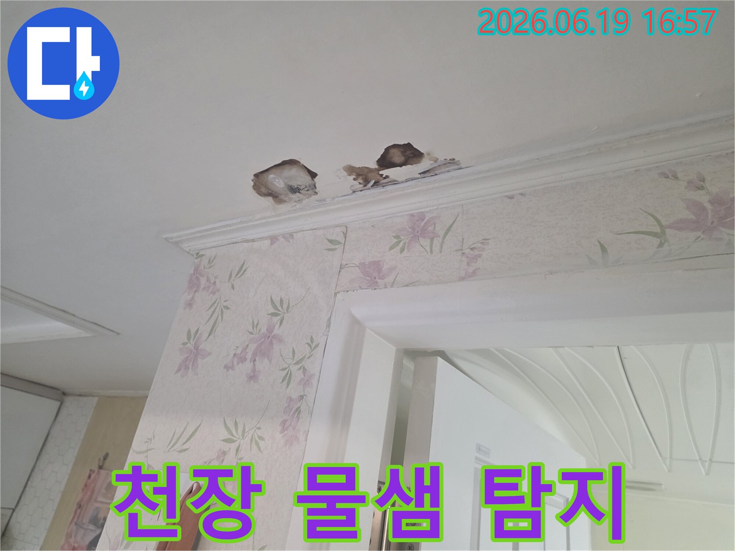 물에-젖어-변색되고-곰팡이가-핀-천장-모습을-보여주는-사진