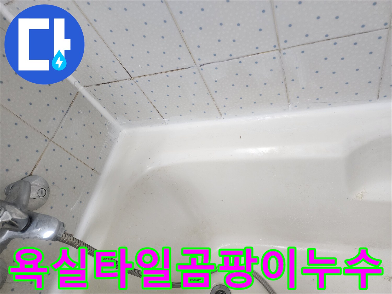 욕실-타일-줄눈에-생긴-검은-곰팡이와-누수-흔적을-보여주는-사진