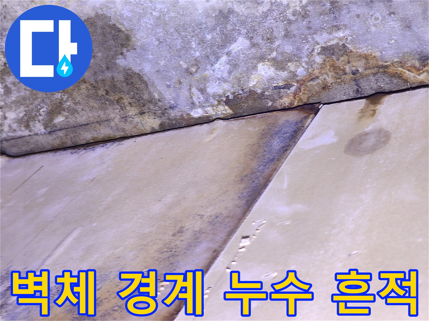 벽체와 천장 사이-물샘으로 인한 변색 부위