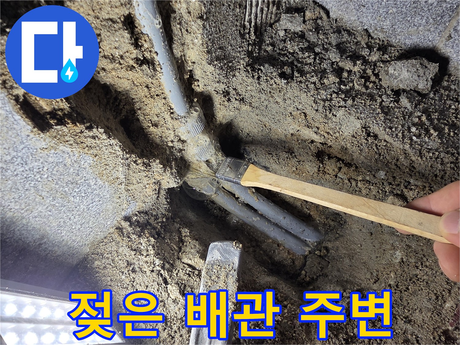 물에 젖어 있는 흙과 노출된 수도 배위 부위