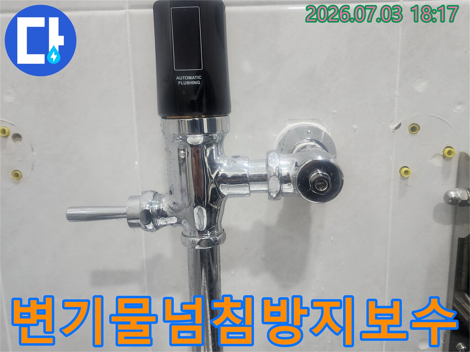 고장난 변기 급수 밸브와 노출 배관의 보수 작업