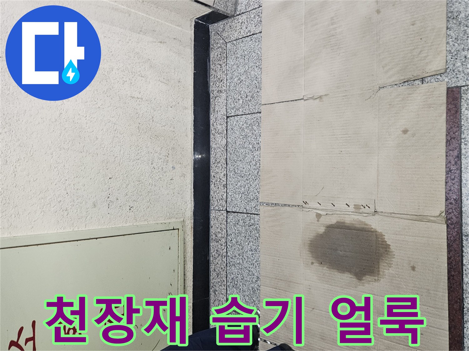 습기로-인해-변색된-천장-텍스-마감재-모습