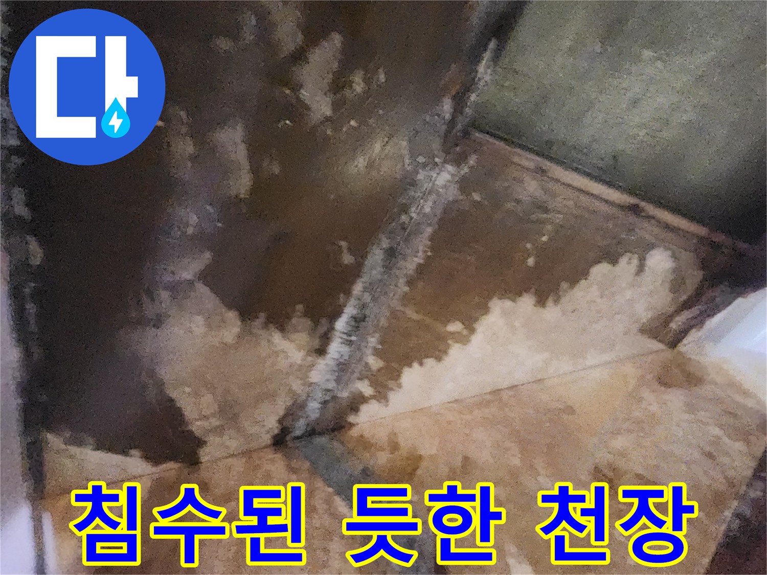 물에 젖어 짙게 변한 벽면과 천장의 접합부