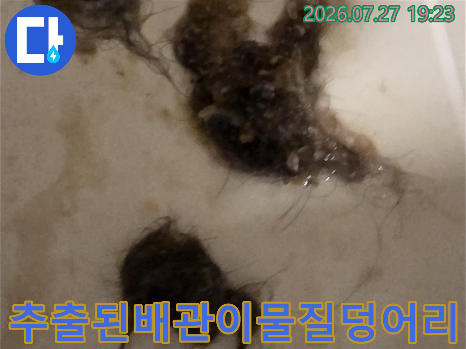 샤프트-장비로-제거한-머리카락과-오물이-섞인-이물질-뭉치