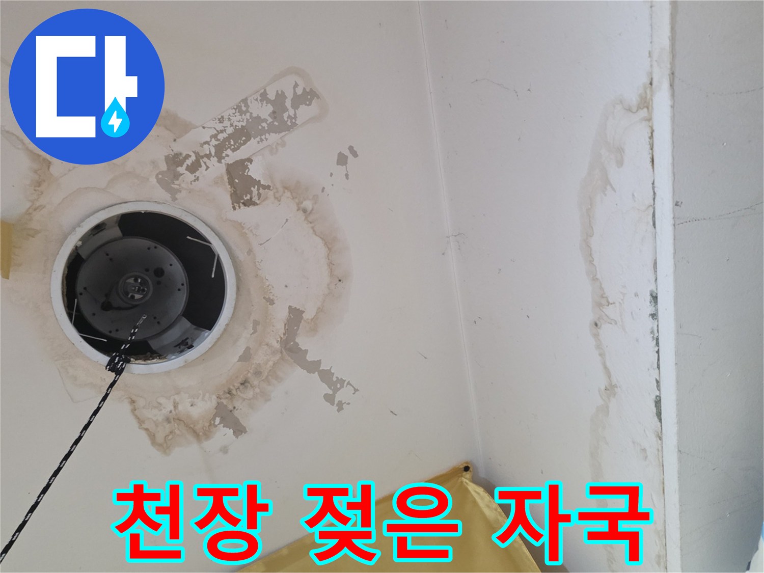 천장 등기구 주변-습기로 인한 변색과 얼룩