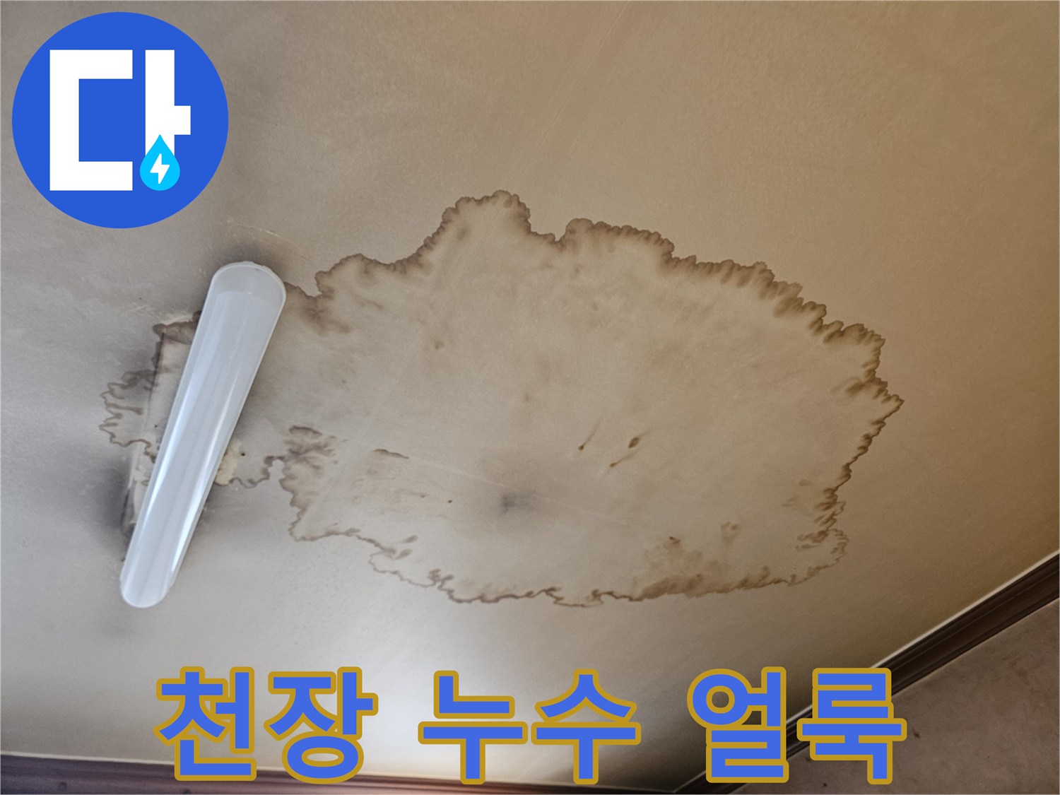 물자국이 넓게 퍼진 거실 천장 마감재