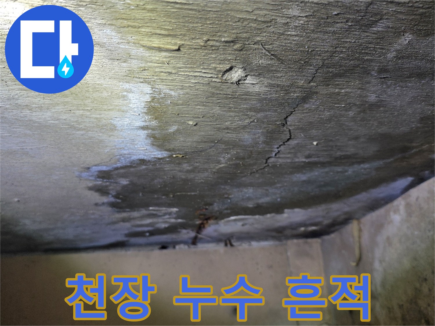 분당 구미동 원룸-천장 내부의 누수 얼룩과 균열 상태