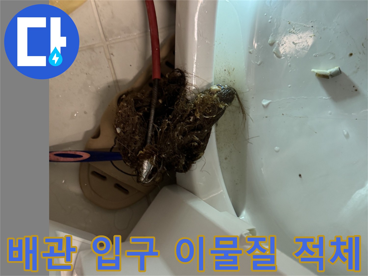 변기 탈거 부위 오수관에 뭉쳐 있는 머리카락과 오염물