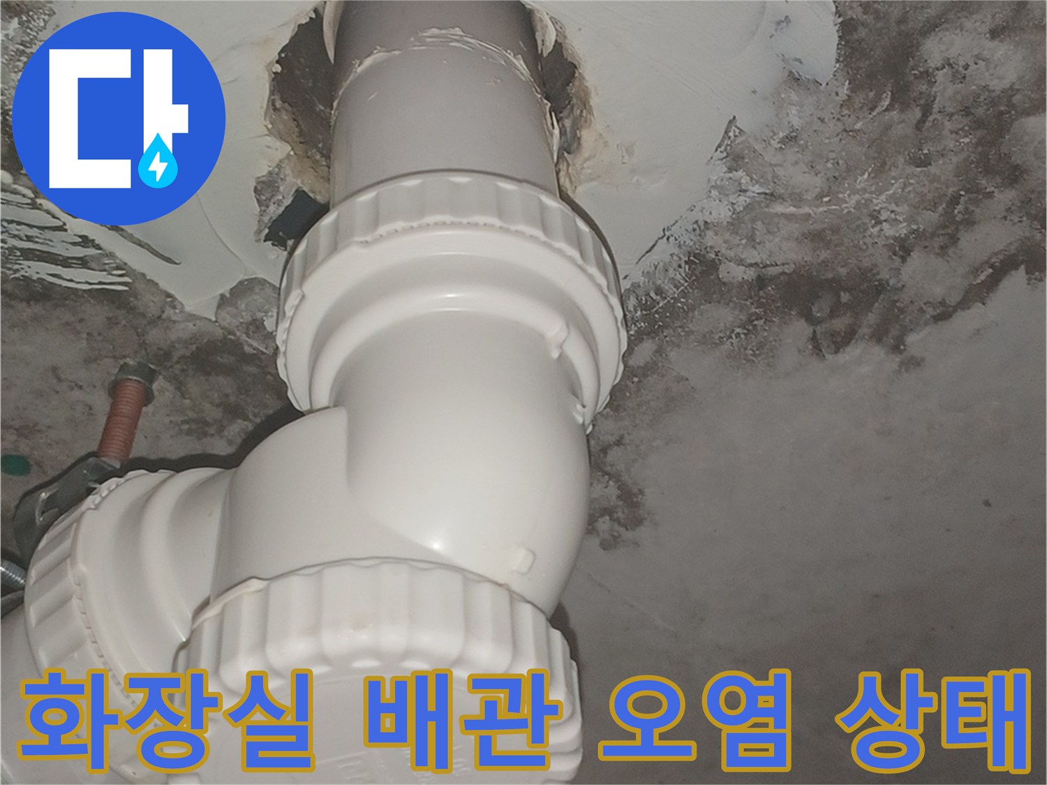 배관 주변-곰팡이와 물자국이 심한 상태