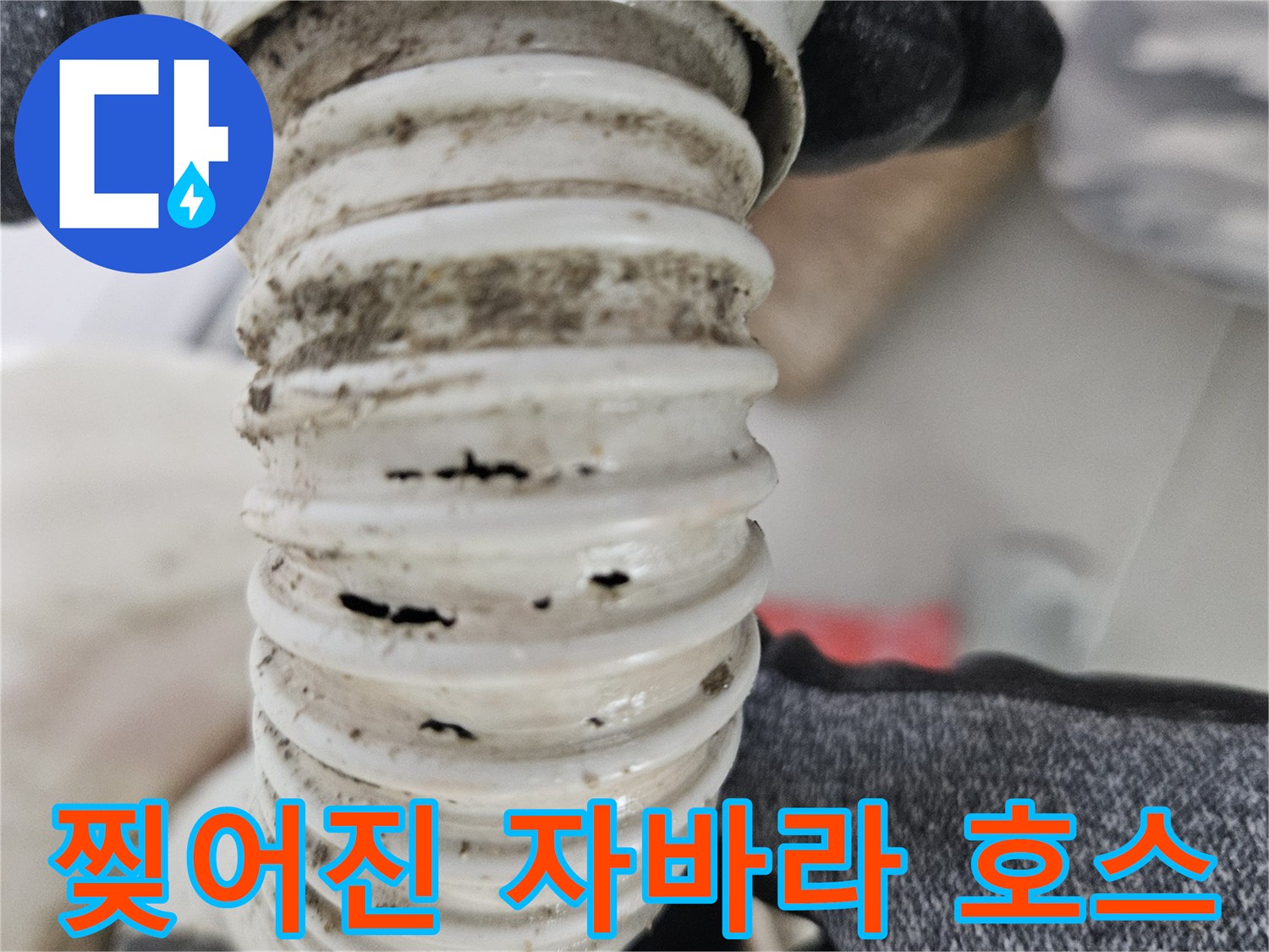 균열이 발생한-화장실 배수용 주름관 모습