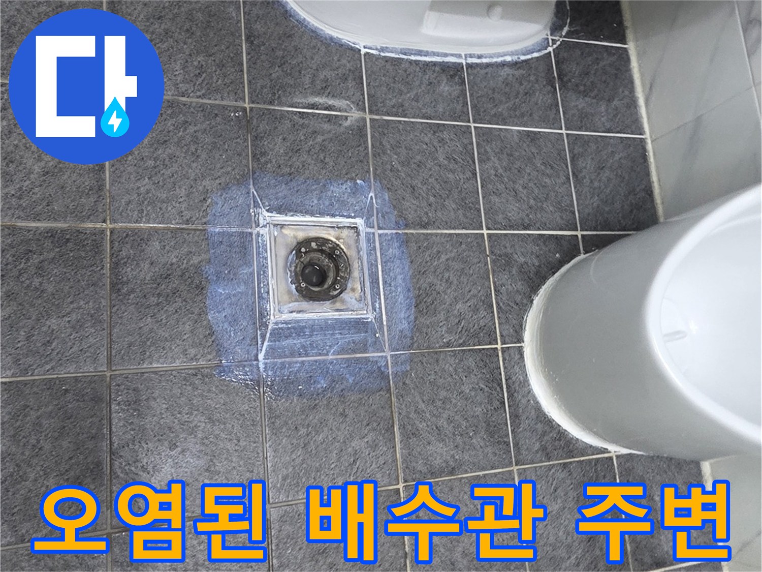 변기 배수구 주위의 오염과 습기 상태