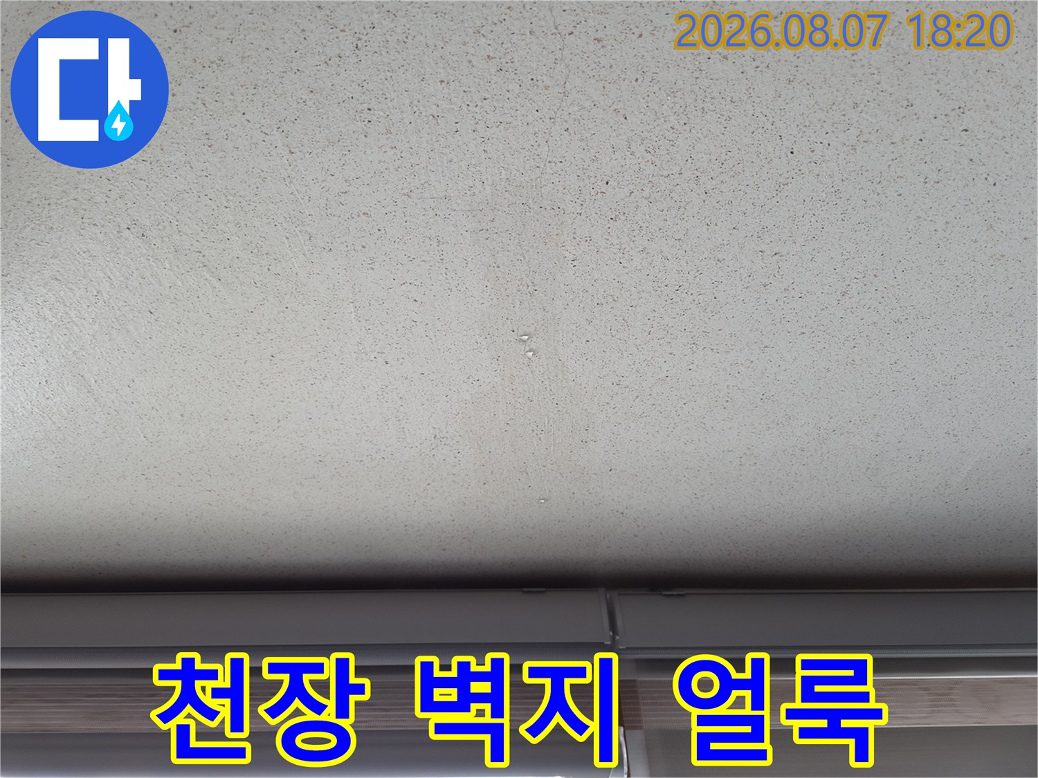 물자국이 남은 천장 벽지의 누수 피해 부위 상세 사진