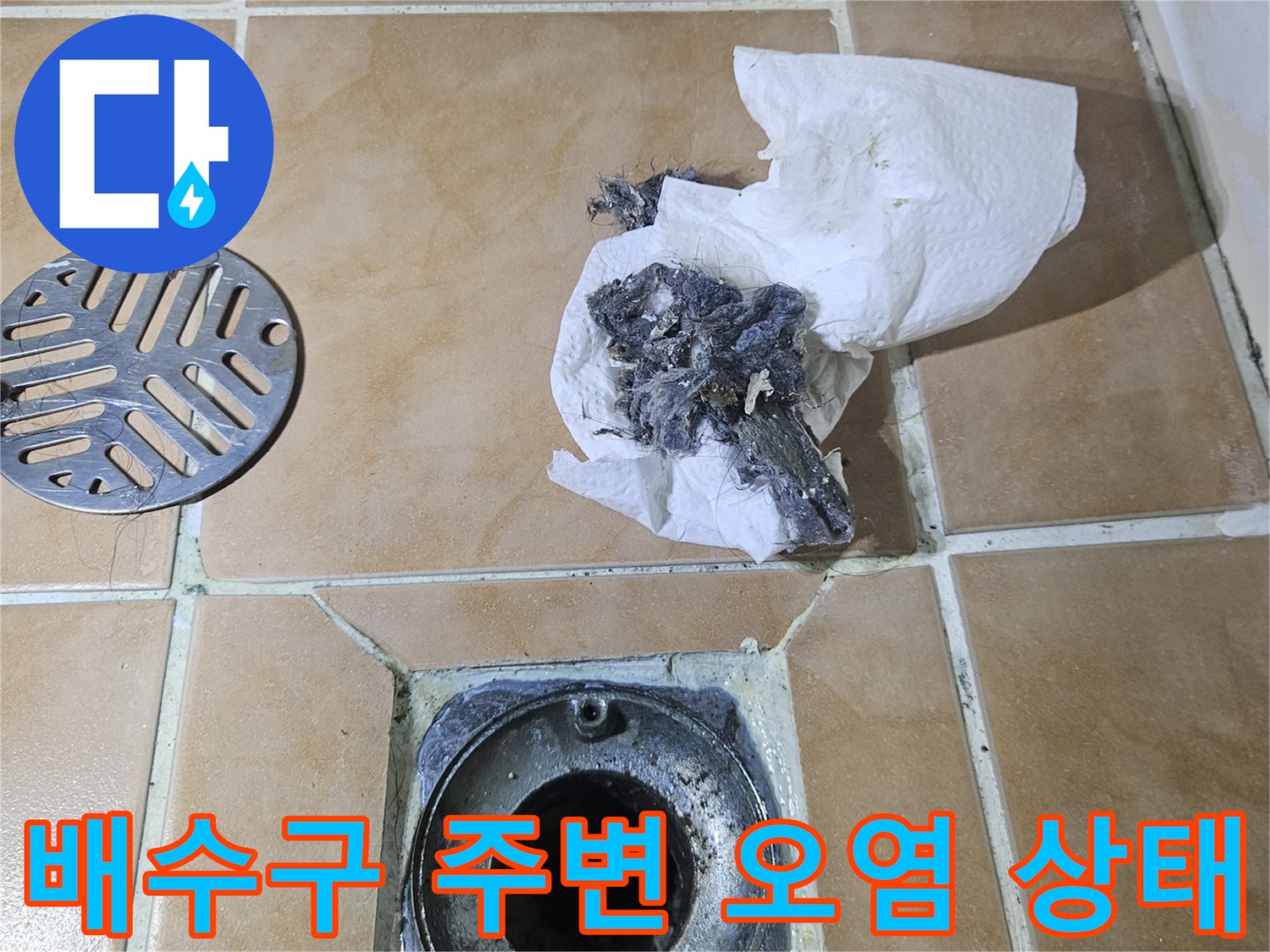배수구-입구-주변에-뭉쳐있는-오염된-이물질들