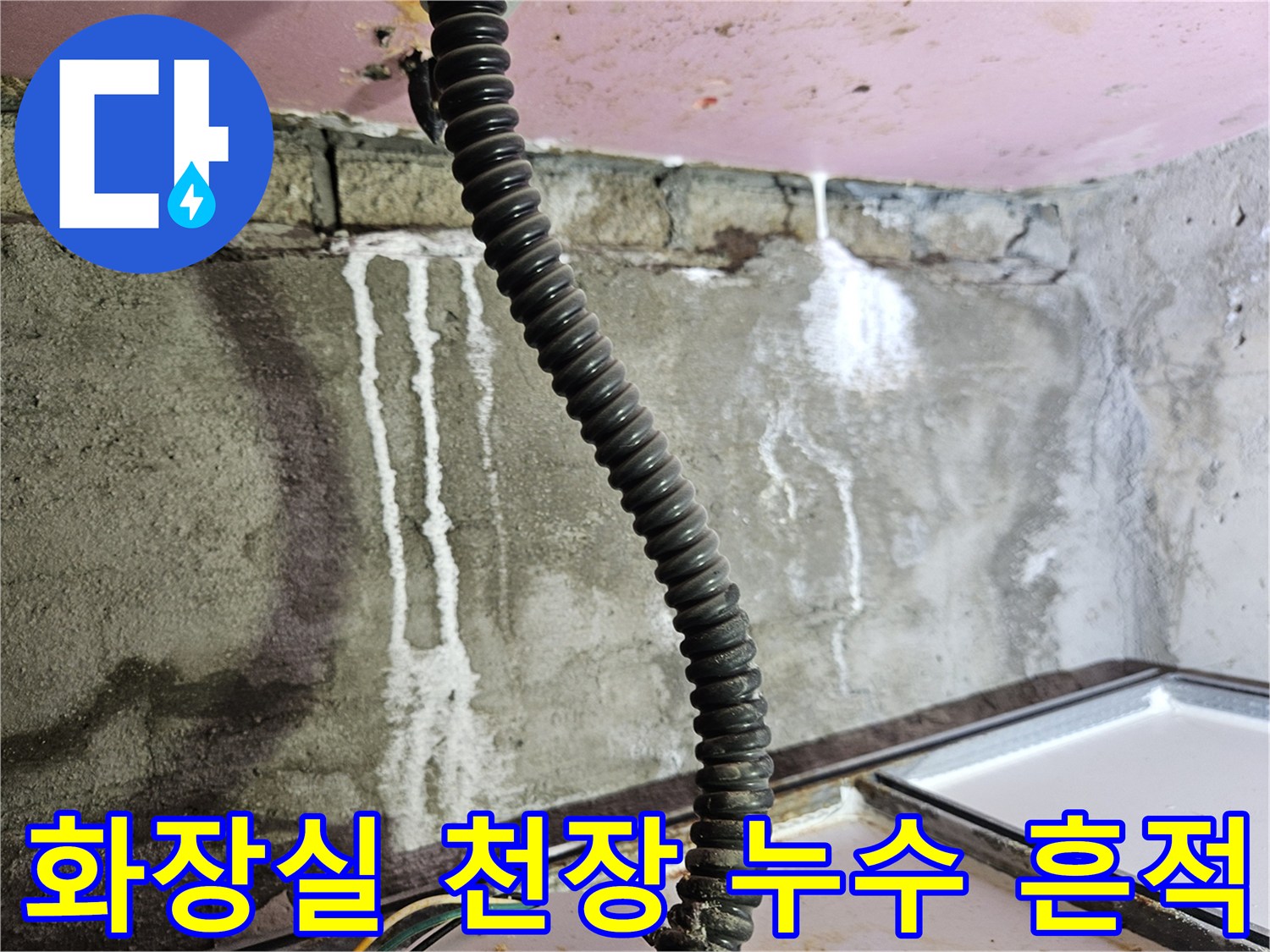양주 옥정동-화장실 천장 배관 주변의 하얀 석회 자국과 물자국