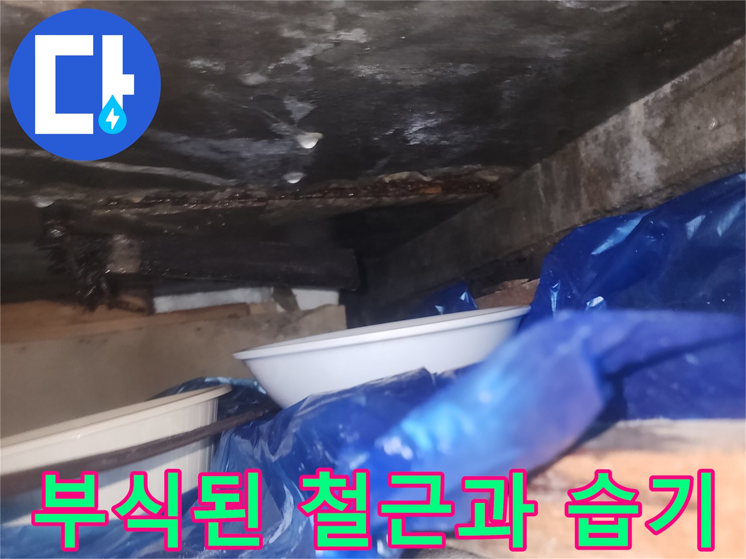 비트실-내부의-습한-벽면과-부식된-철근-모습