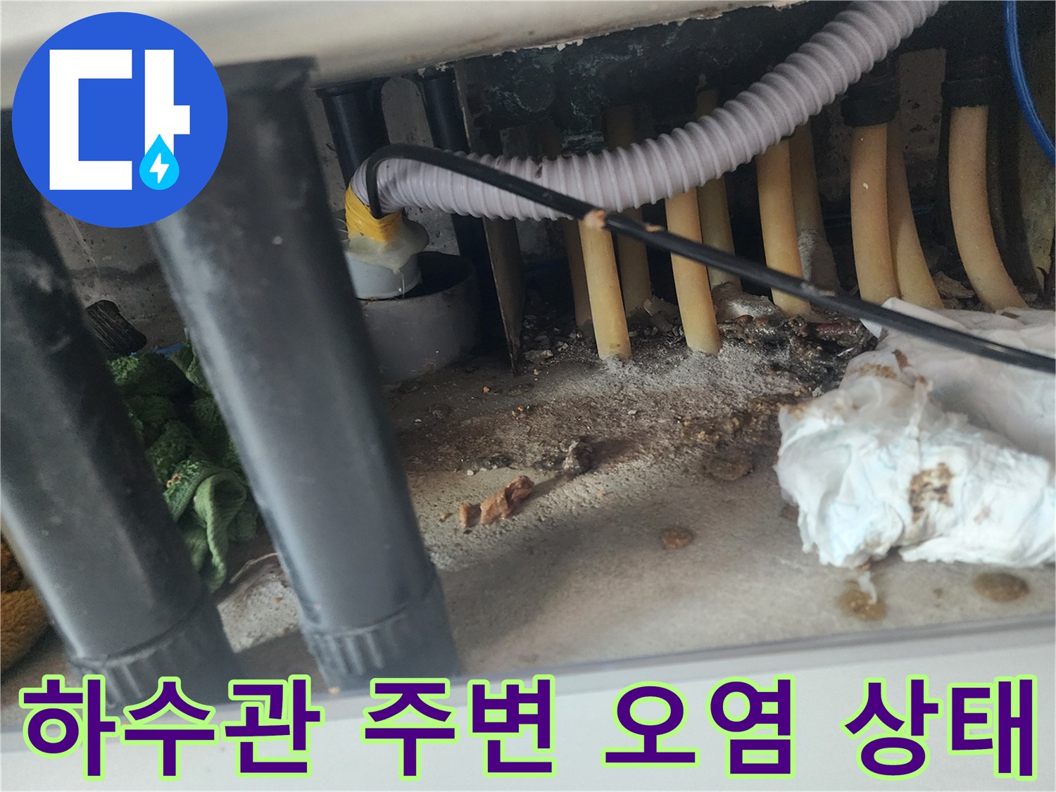 싱크대-하부-배관-주변의-슬러지와-오염된-바닥