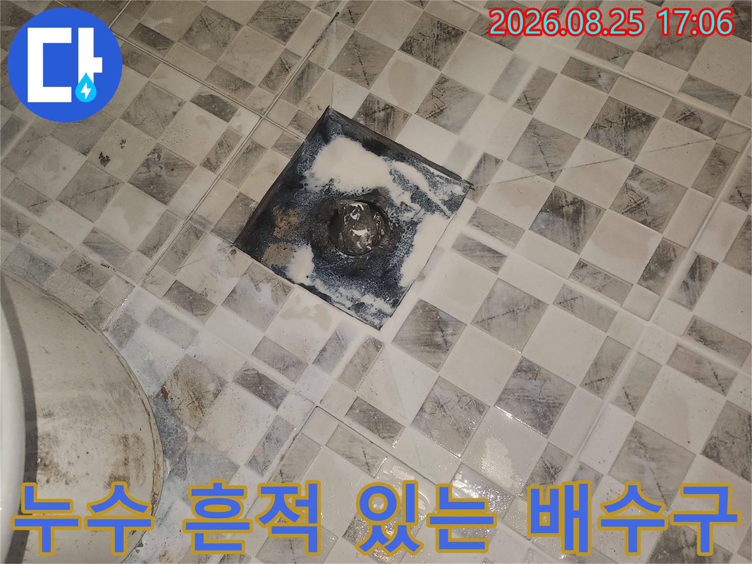 습기가 가득한 화장실 배수구 유가 주변 현장