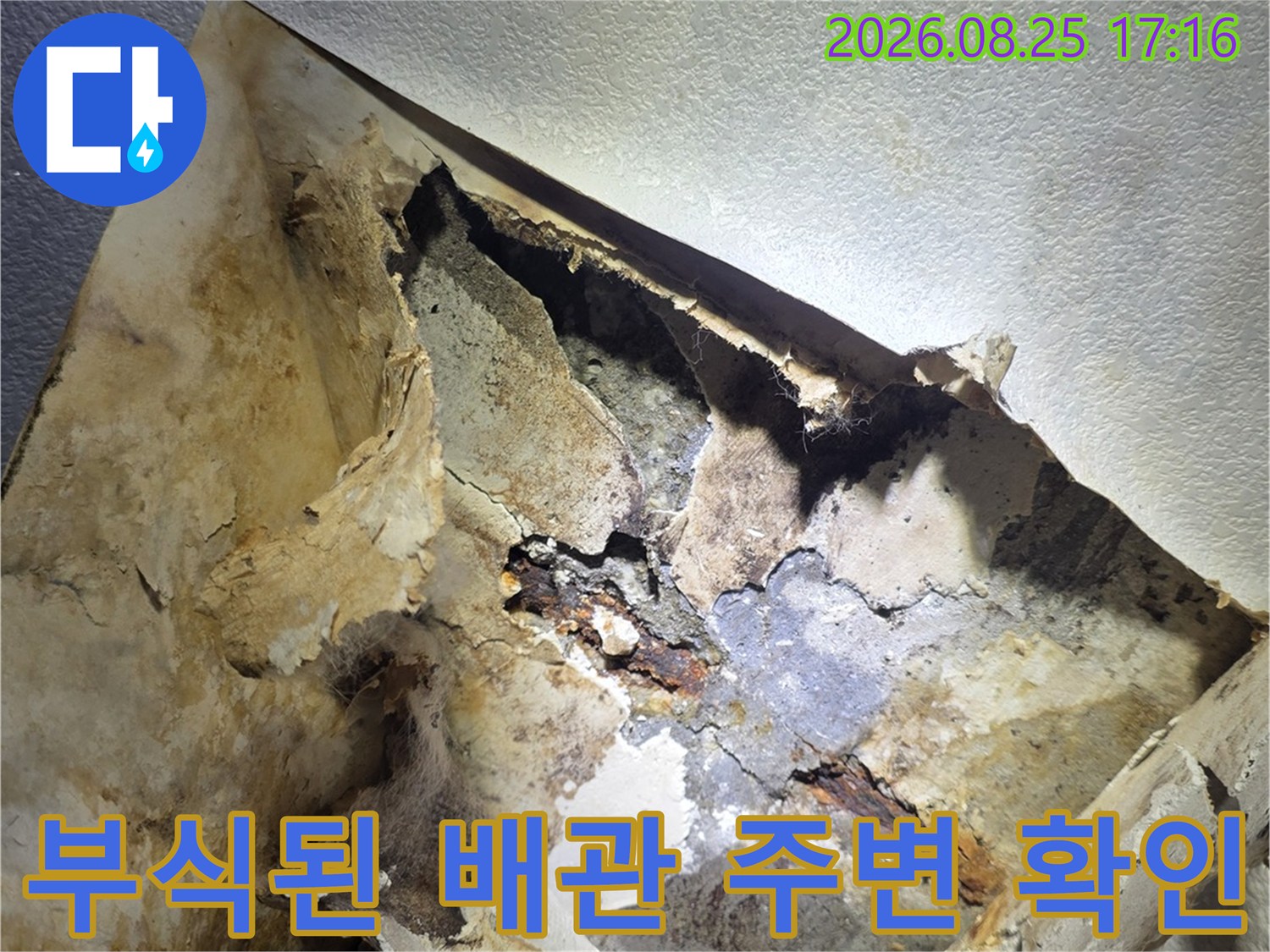 광명 하안동-물기로 인해 부식되고 오염된 배관함 내부 상황