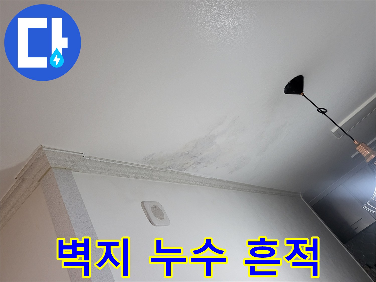 물샘으로 인해 발생한-천장 벽지 변색 부위