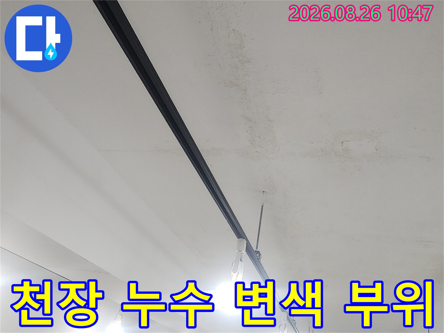 상가-지하층-천장에-발생한-누수-흔적과-변색