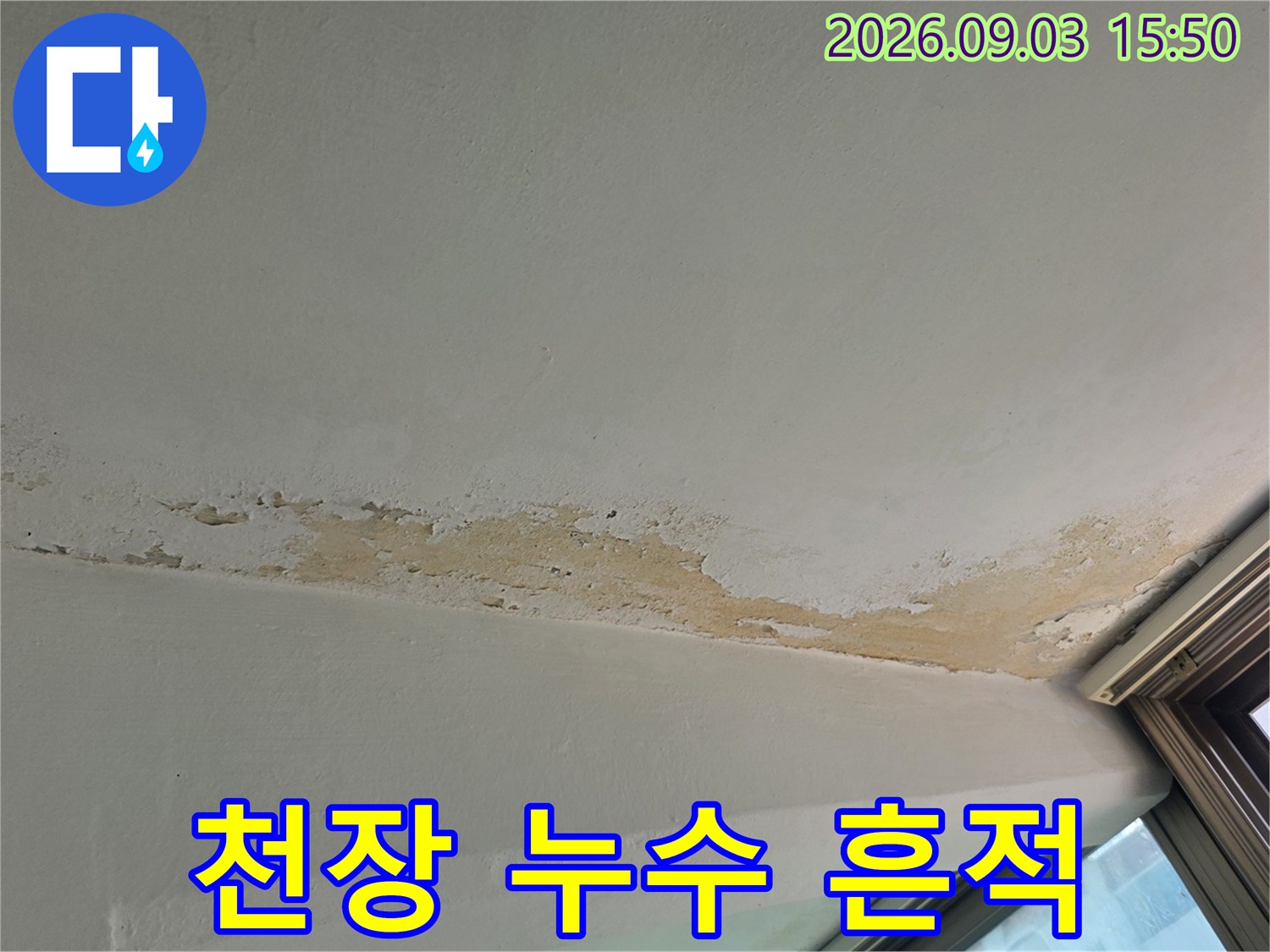 철원 서면 아랫집 거실 천장의 누수 얼룩과 습기 현상