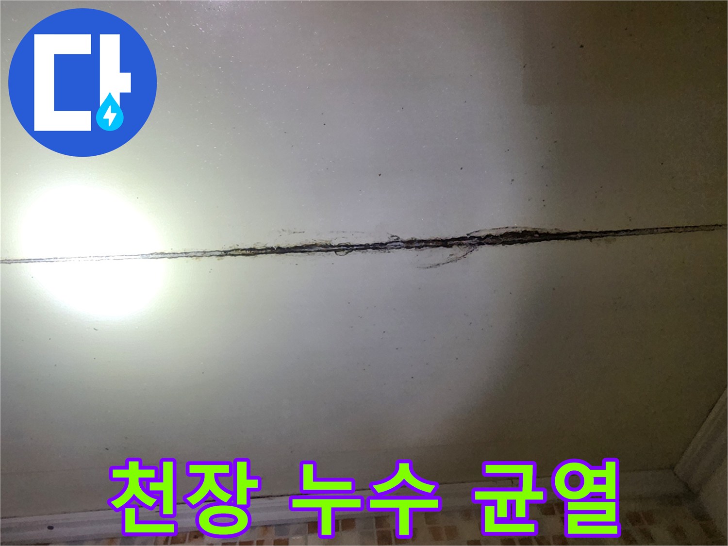 길게 이어진-천장 균열 부위의 검은 곰팡이 오염