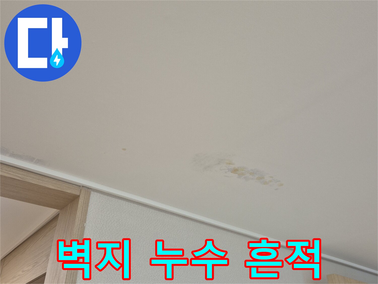 수지구 동천동-벽지가 젖어 변색된 천장 부위의 모습