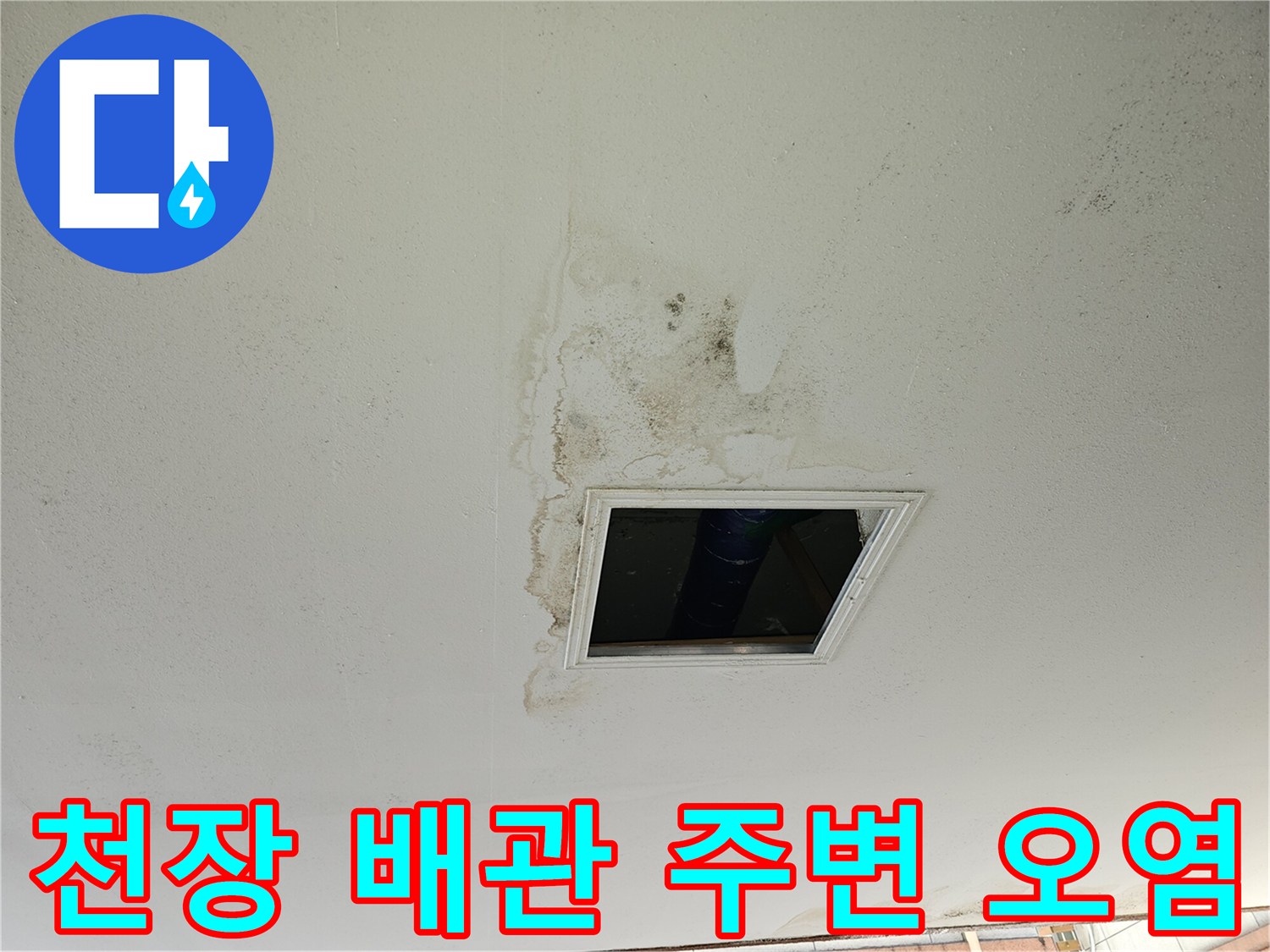 배관 주변에 퍼진 젖은 얼룩과 곰팡이 흔적 - 구월동 현장